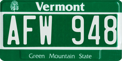 VT license plate AFW948