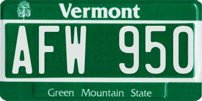VT license plate AFW950
