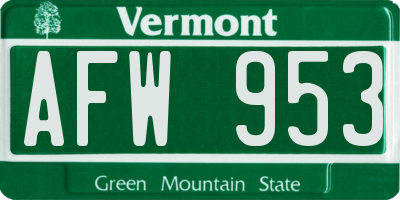 VT license plate AFW953