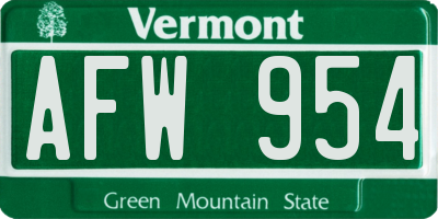 VT license plate AFW954