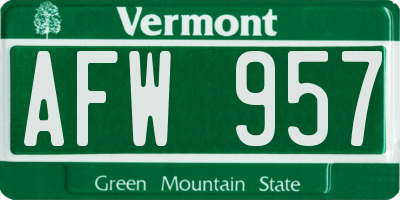 VT license plate AFW957