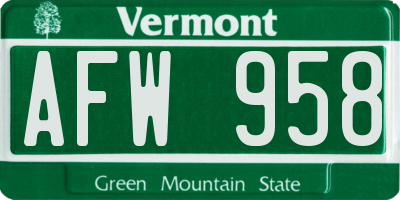 VT license plate AFW958