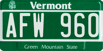 VT license plate AFW960