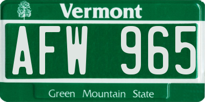 VT license plate AFW965