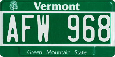 VT license plate AFW968