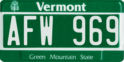 VT license plate AFW969