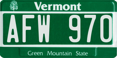 VT license plate AFW970