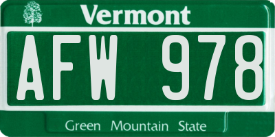 VT license plate AFW978