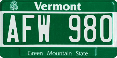 VT license plate AFW980