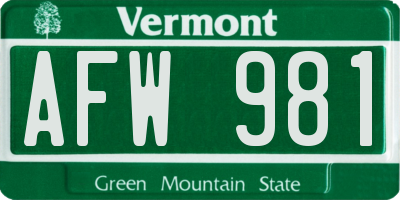 VT license plate AFW981