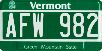 VT license plate AFW982