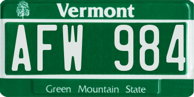 VT license plate AFW984