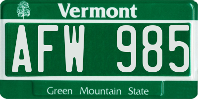 VT license plate AFW985