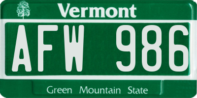 VT license plate AFW986