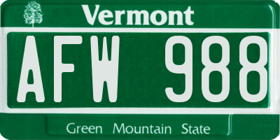 VT license plate AFW988