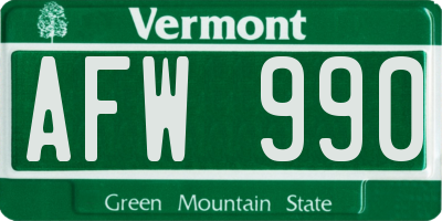 VT license plate AFW990