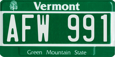 VT license plate AFW991