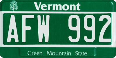 VT license plate AFW992