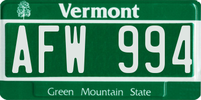 VT license plate AFW994