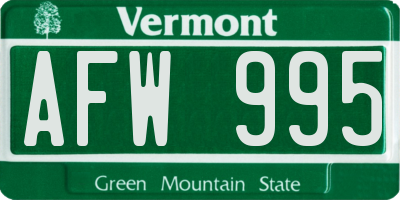 VT license plate AFW995