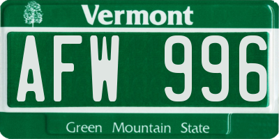 VT license plate AFW996