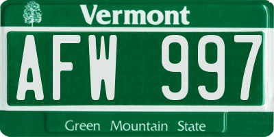 VT license plate AFW997