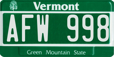 VT license plate AFW998