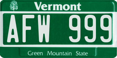 VT license plate AFW999