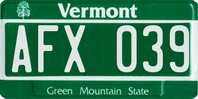VT license plate AFX039