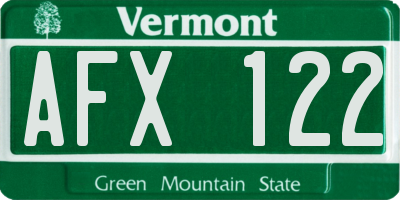 VT license plate AFX122
