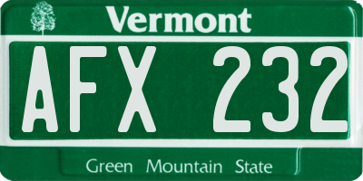 VT license plate AFX232