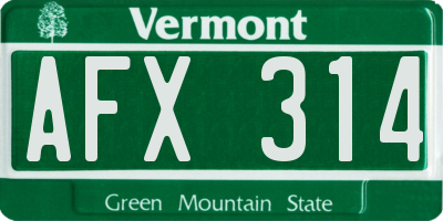 VT license plate AFX314