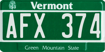VT license plate AFX374