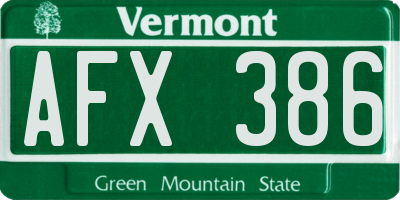 VT license plate AFX386