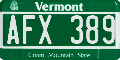 VT license plate AFX389