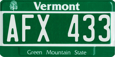 VT license plate AFX433