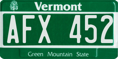 VT license plate AFX452
