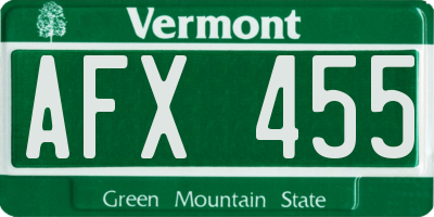 VT license plate AFX455