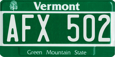 VT license plate AFX502