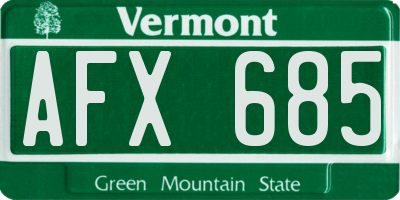 VT license plate AFX685