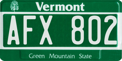 VT license plate AFX802