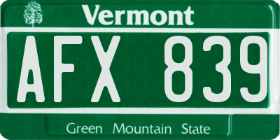 VT license plate AFX839