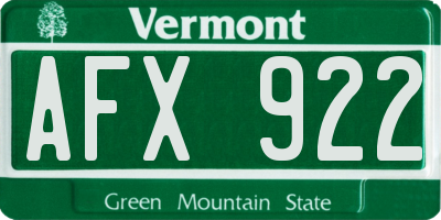 VT license plate AFX922