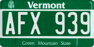 VT license plate AFX939