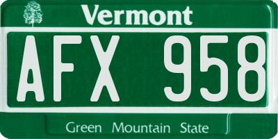 VT license plate AFX958