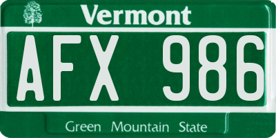 VT license plate AFX986