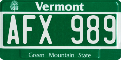 VT license plate AFX989