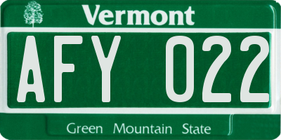 VT license plate AFY022
