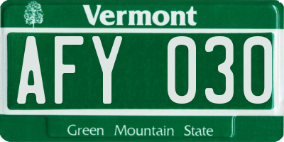 VT license plate AFY030