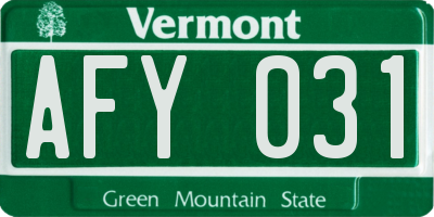 VT license plate AFY031